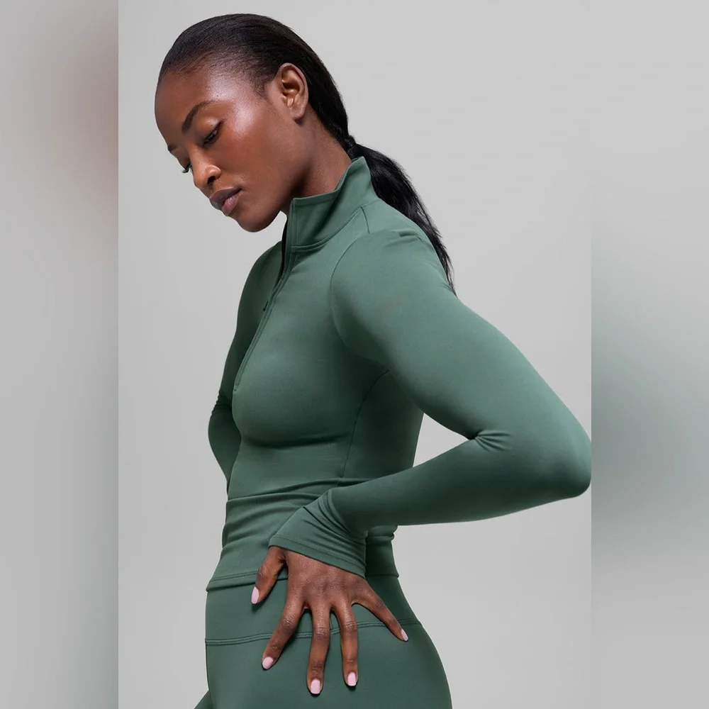 Nwt ALO Softsculpt Precision 1/4‎ Zip Long Sleeve Clover Green